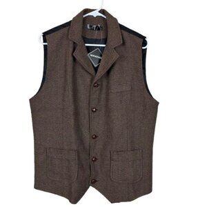 New Whatlees Mens Herringbone Waistcoat Vest Size Large Preppy Heritagewear